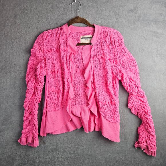 We the Free Tops - We The Free Pink Textured Ruffle Demi Lace Jacket Size XS